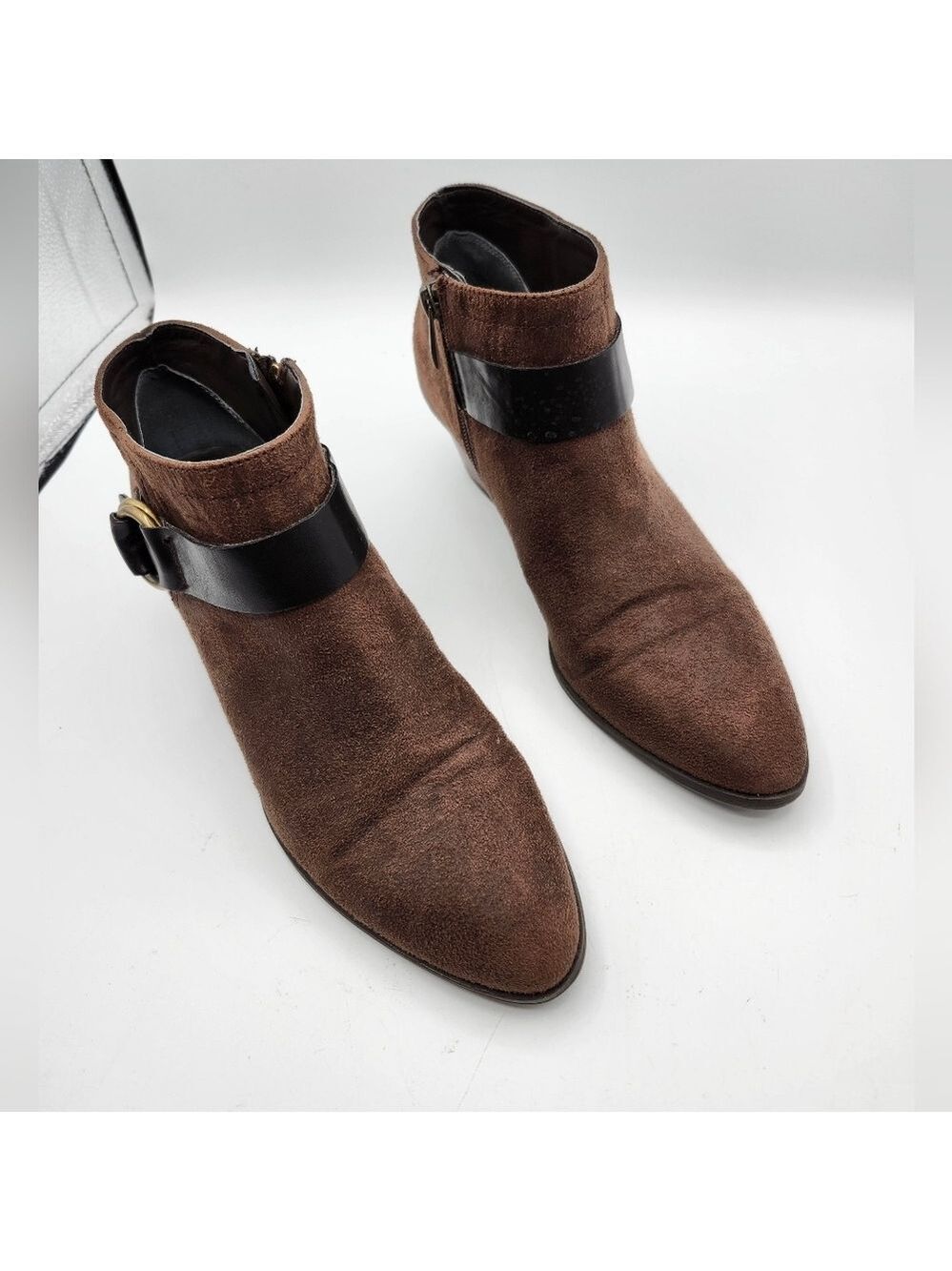 Franco Sarto Suede Buckle Zip Boots - Brown Sz 9.5M